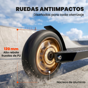Scooter Acrobático, Scooter Freestyle con Manillar 360°, Rodamientos ABEC-9, Ruedas de PU de 120 mm, Marco de Aluminio Acero, Antideslizante, para Adolescentes, Adultos para Skatepark, Dorado