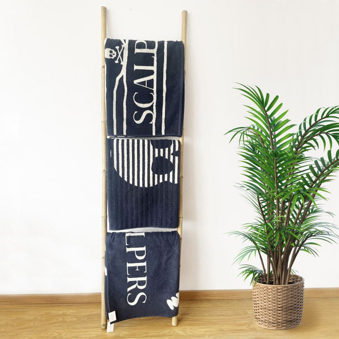 Toalla de playa 90x180cm 100% algodón 420gsm en azul marino con logo y a rayas scalpers home