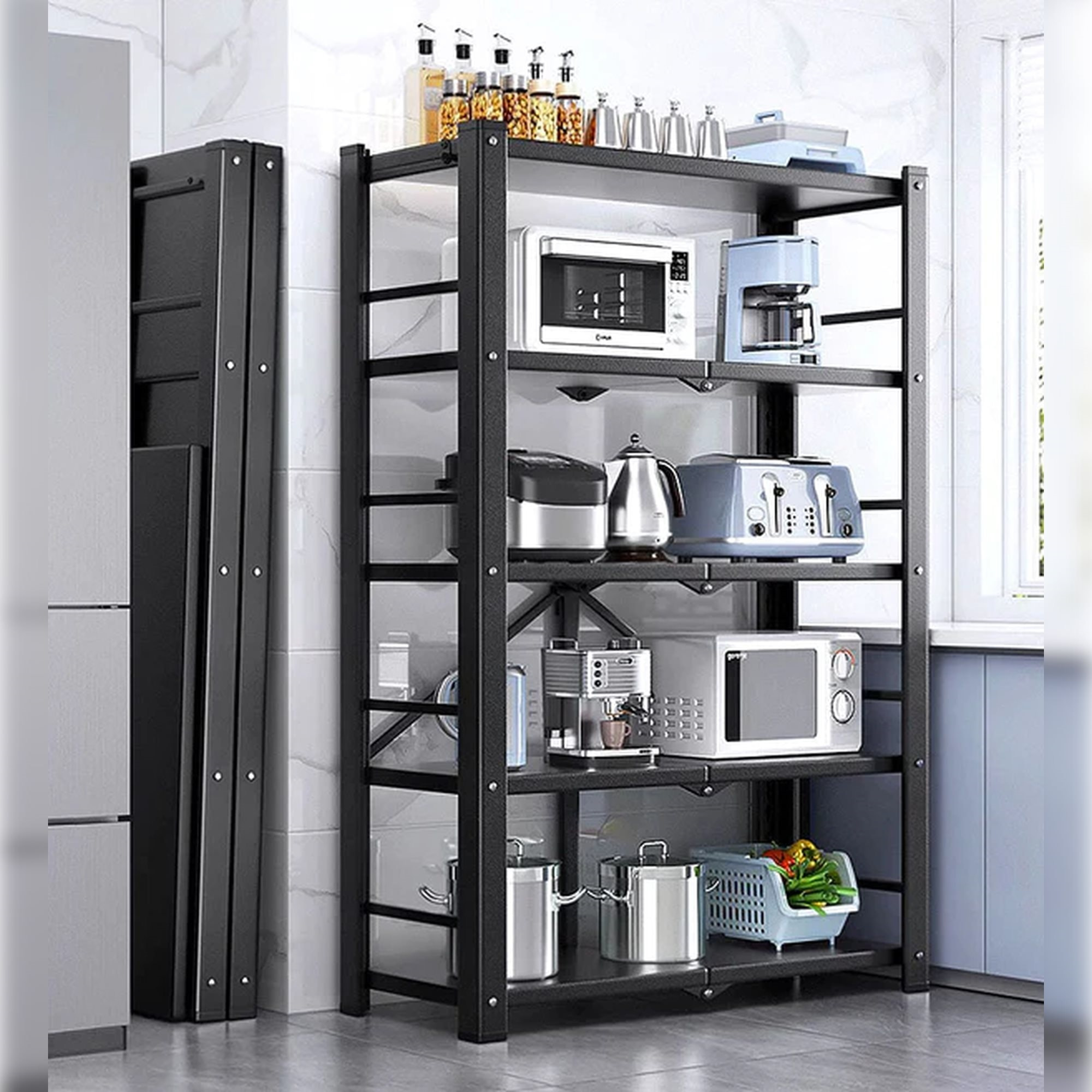 Joybos - estantería de almacenaje de 5 estantes en metal 73x37x155cm negro