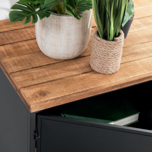 Buffet 2 portes "Cierna" noir - fer & bois H140 cm