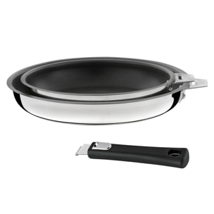 Malice - Set di 2 teglie Ø 20/24 cm in acciaio inox rivestito con manico nero estraibile