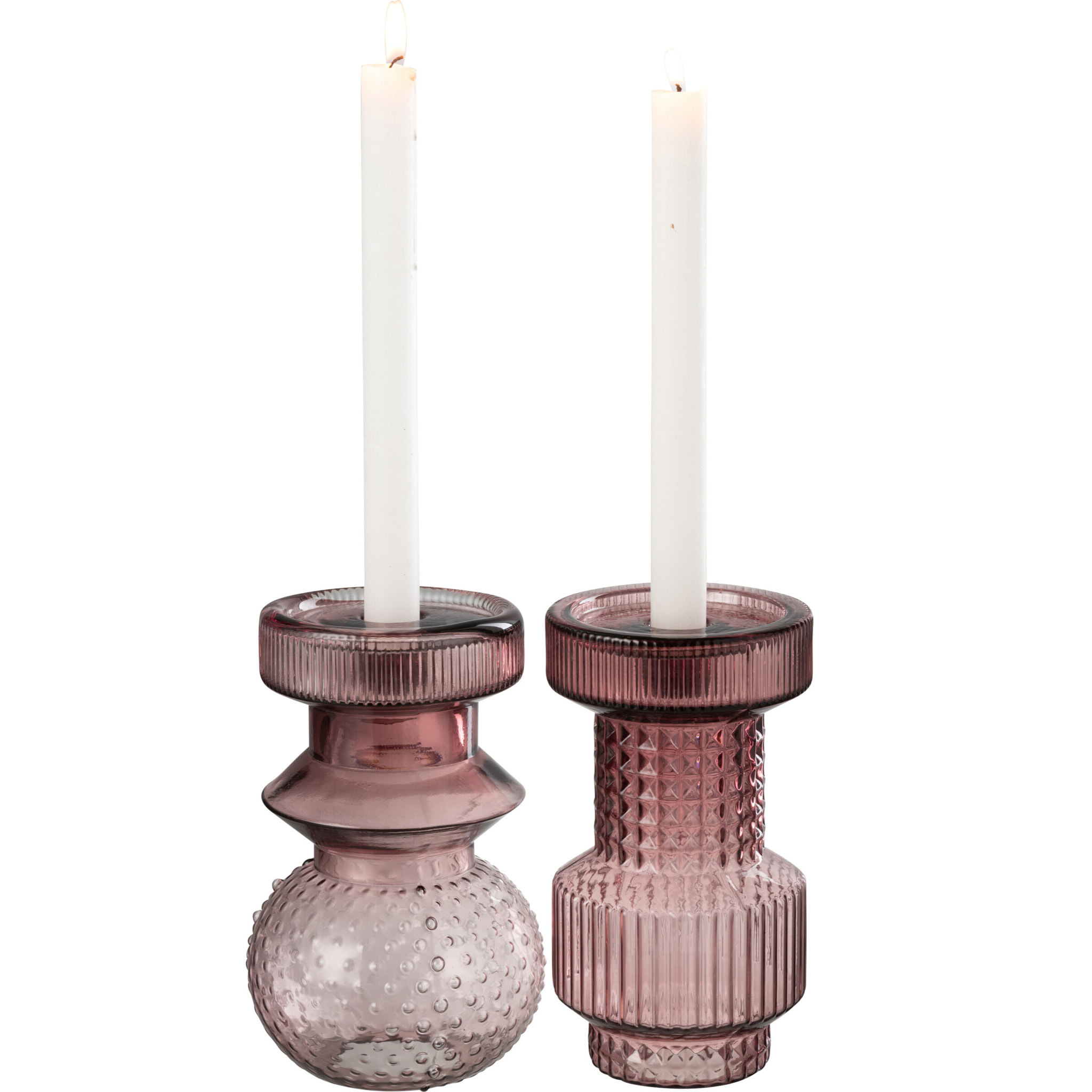 J-Line bougeoir Geometrisch - verre - rose - 2 pcs