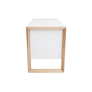 Bureau avec rangements 3 tiroirs scandinave blanc mat et bois clair frêne massif L130 cm ARMEL