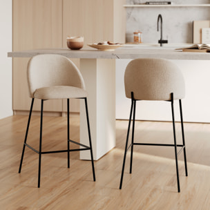 Lot de 2 chaises pour îlot central en tissu bouclé crème 66 cm - Karl