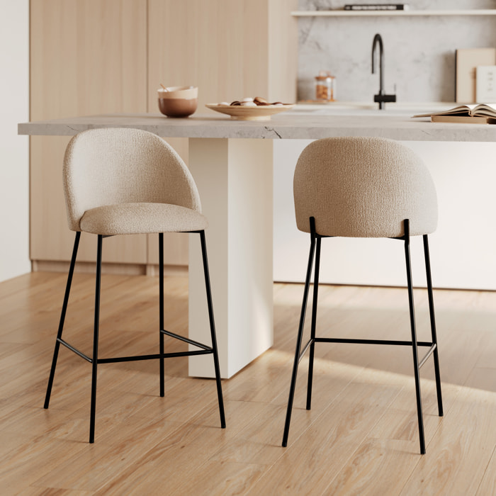 Lot de 2 chaises pour îlot central en tissu bouclé crème 66 cm - Karl