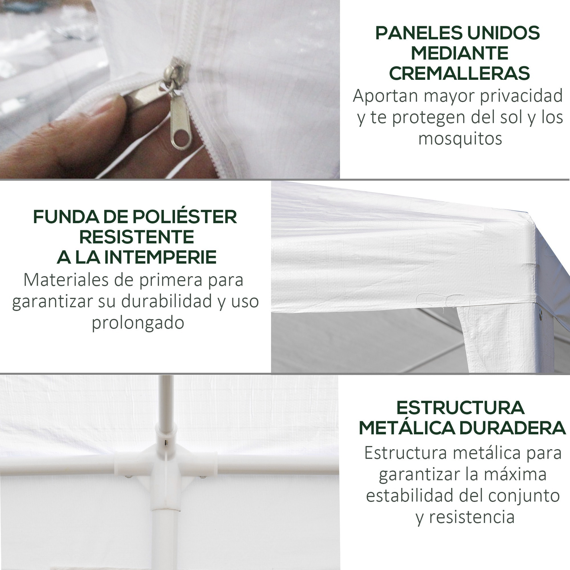 Outsunny Carpa de Jardín 6x3 m Cenador Desmontable Exterior con 6 Mosquiteras Laterales 2 Puertas con Cremallera para Terraza Patio Blanco