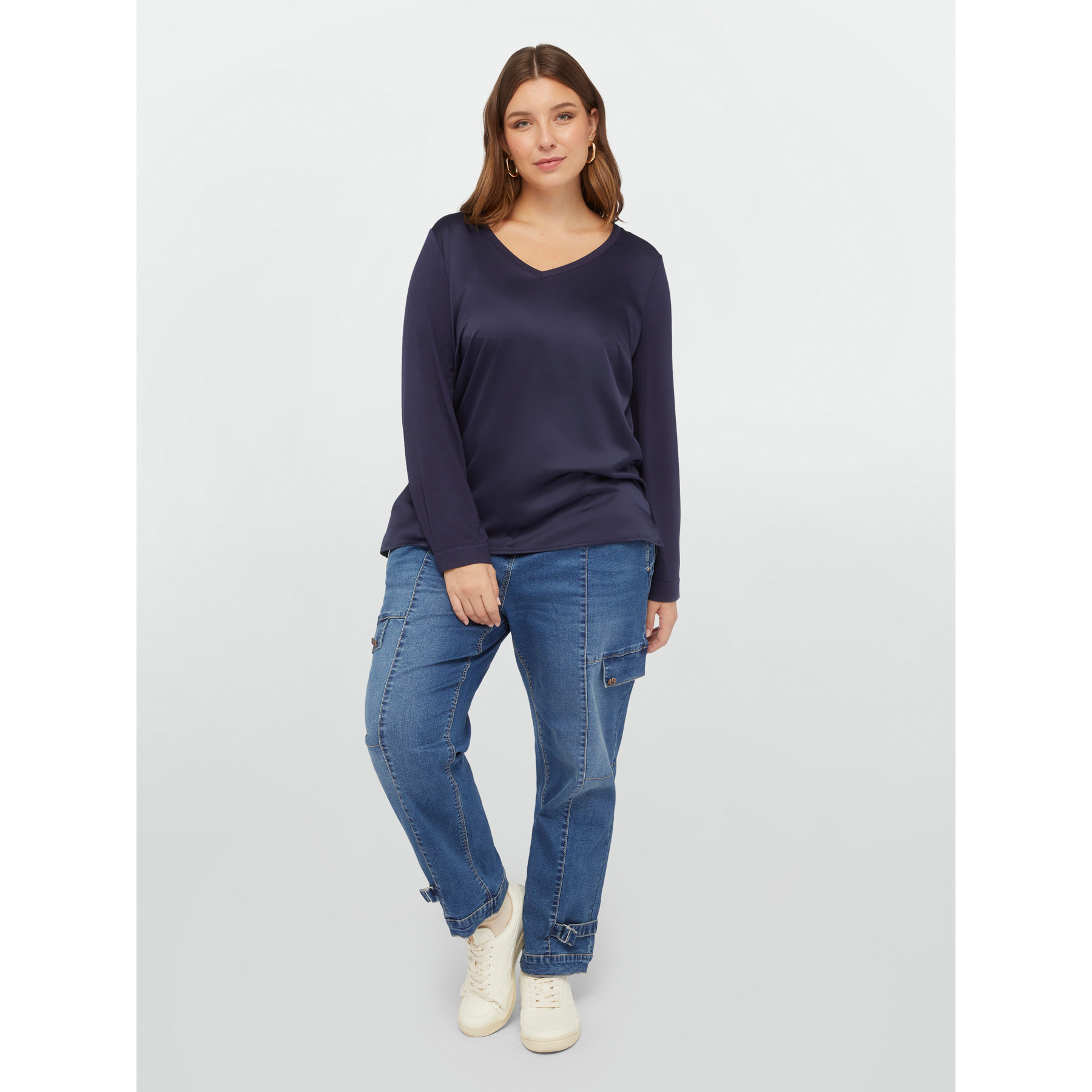 Fiorella Rubino - Camiseta con cuello de pico en dos tejidos - Azul
