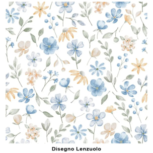 Completo Lenzuola PRIMAVERA AZZURRO 100% Cotone e Made in Italy fiori floreale