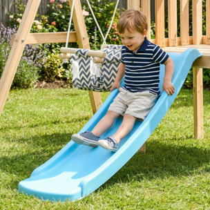 Columpio y Tobogán Infantil Exterior, Parque Infantil Exterior de Madera con Columpio, Tobogán, Volante, Telescopio, para Niños de 18-48 Meses, para Patio, Césped, Natural