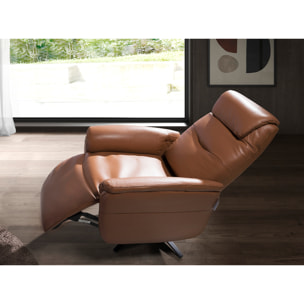 Sillón Angel Cerdá relax giratorio con reposabrazos asiento y respaldo tapizados en piel de origen vacuno en marrón patas de acero inoxidable en negro mate 78x96x105cm