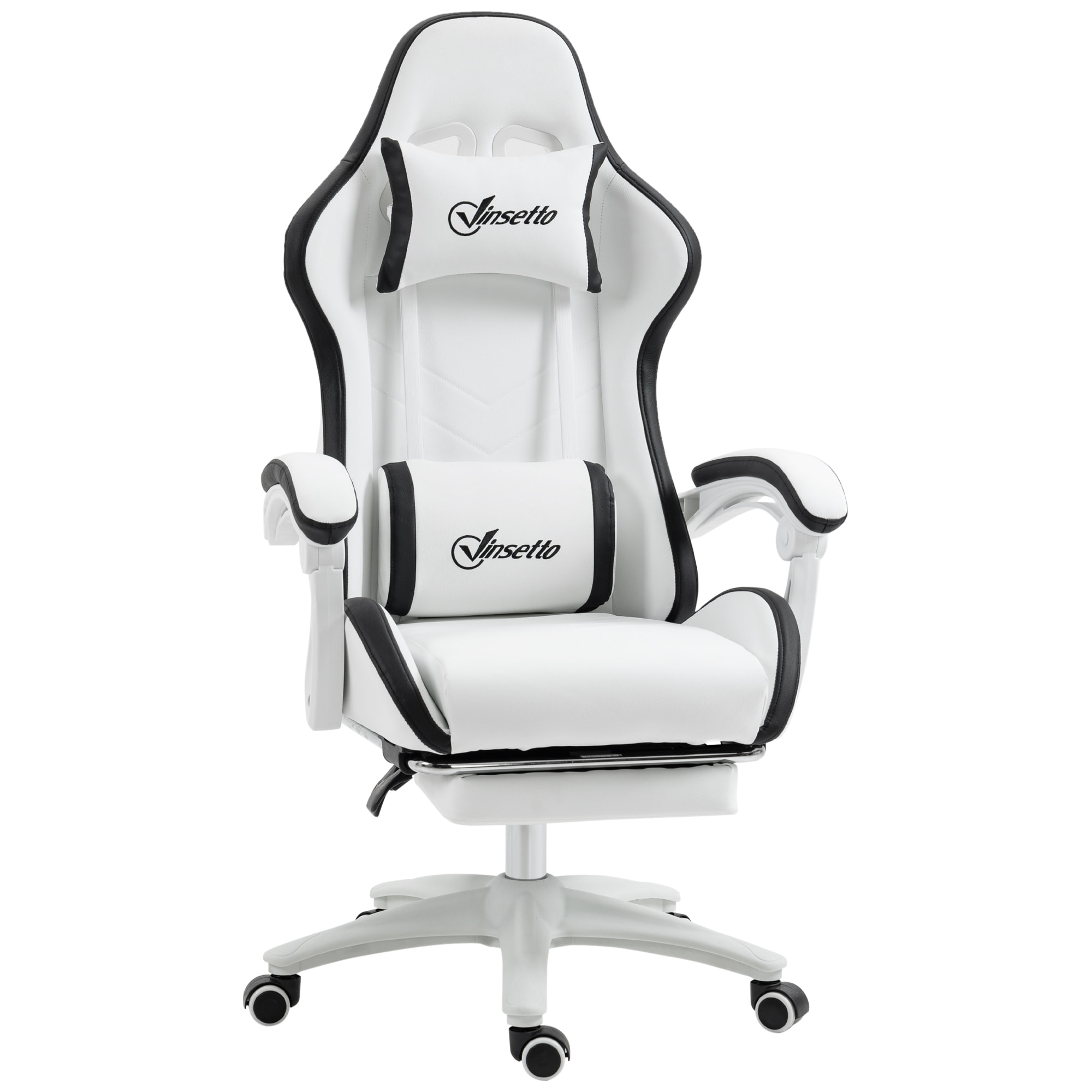 Chaise de bureau gaming - inclinable, pivotant, réglable - coussins lombaires têtière inclus - noir blanc