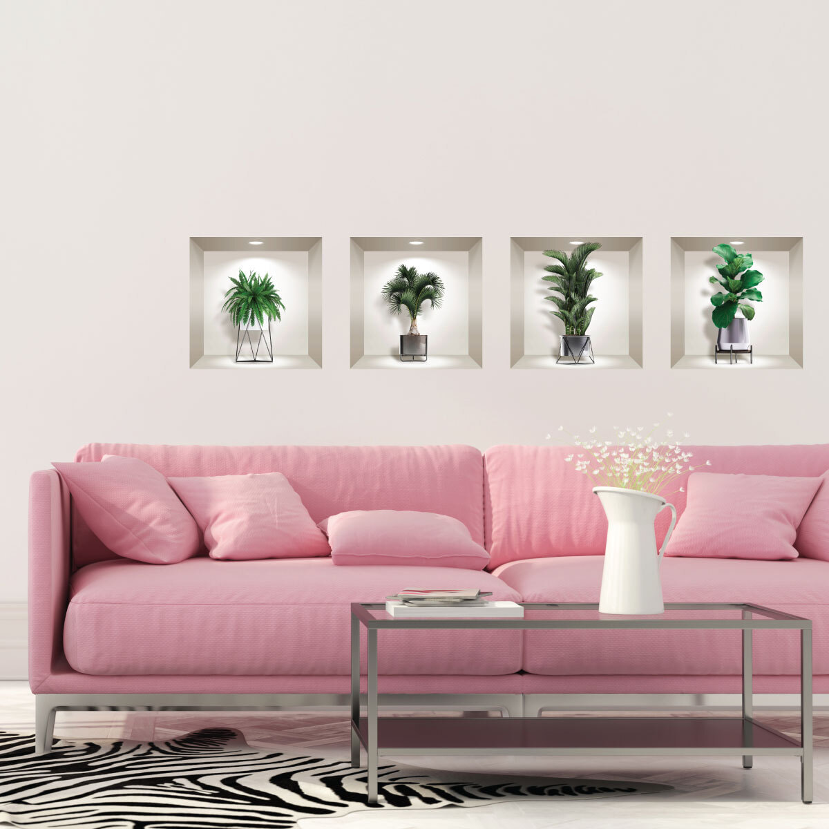 Stickers muraux 3D | Sticker Mural Autocollant effet 3D plantes d'intérieur design - Stickers adhésifs 3D Chambre Salon Trompe l'oeil