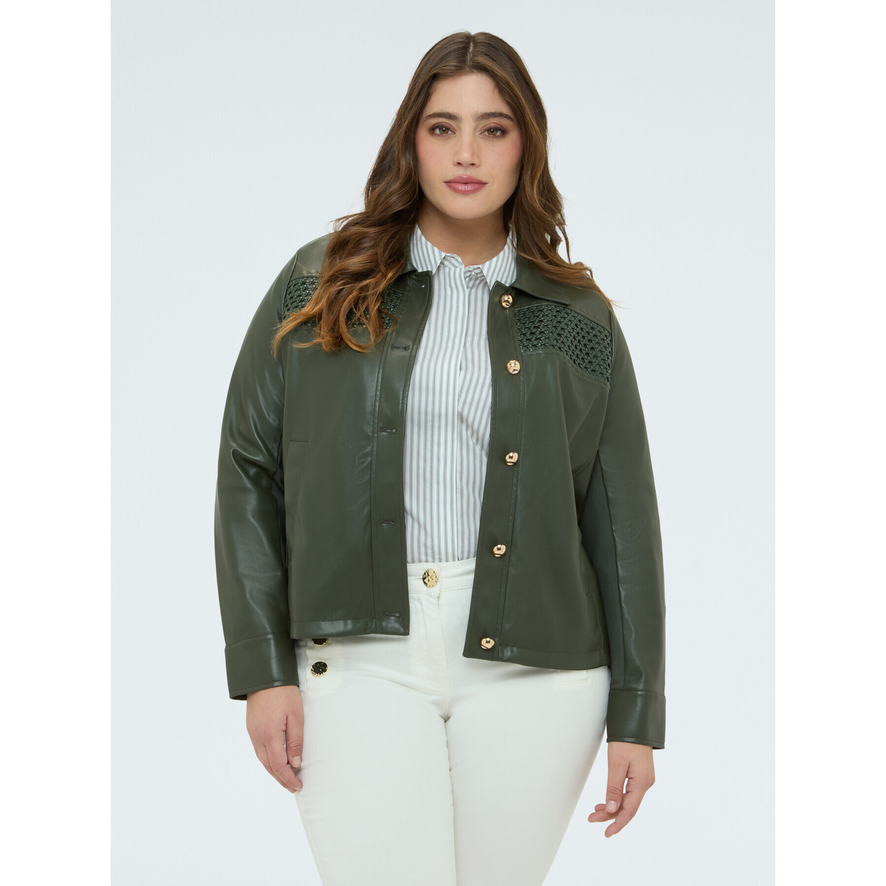 Fiorella Rubino - Giacca biker con inserto intrecciato - Verde militare