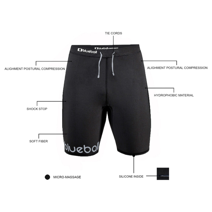 PANTALÓN CORTO DE COMPRESIÓN RUNNING CON CORDONES PARA HOMBRE BLUEBALL EN NEGRO.