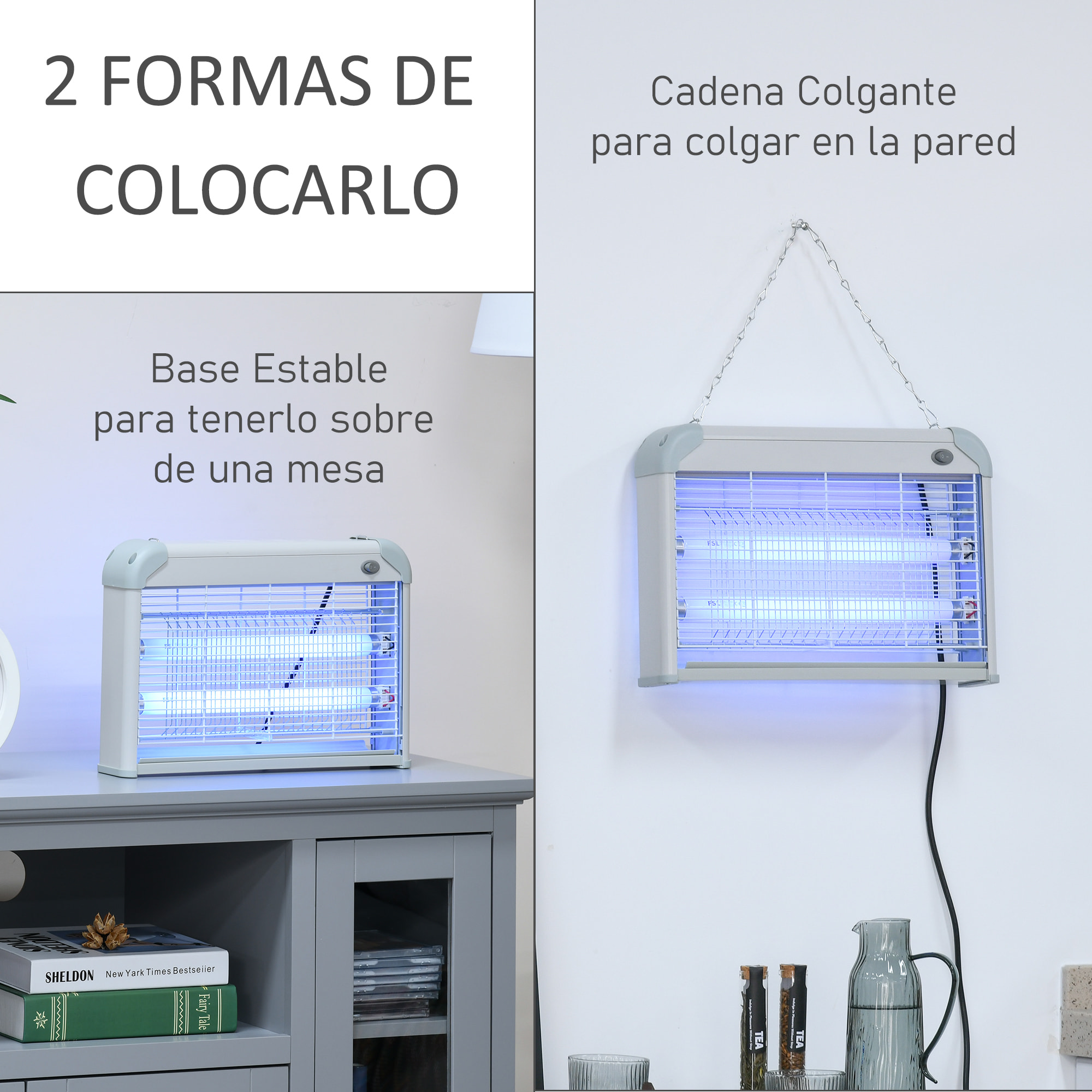 Lámpara Anti-mosquitos Eléctrico Luz Ultravioleta 20W con 2 Tubos 39x7,5x26,5 cm