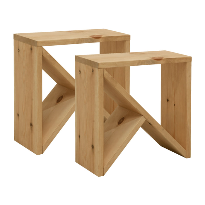 Pack 2 tables en bois massif ton chêne moyen en différentes tailles