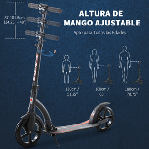 Patinete Plegable 2 Ruedas Altura Ajustable Aluminio Niños Adultos 100 kg Negro