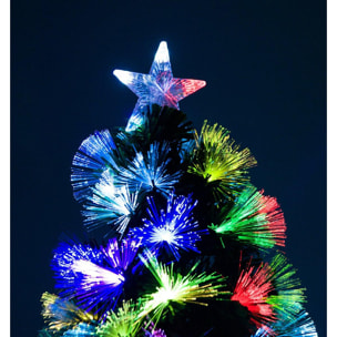 Sapin de Noël artificiel lumineux fibre optique LED multicolore + support pied Ø 66 x 120H cm 130 branches étoile sommet brillante vert