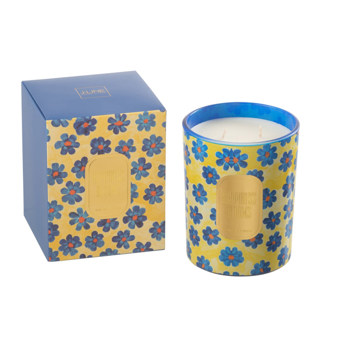 J-Line bougie parfumée Hapiness Blooms - White Musk Violet - bleu/jaune - large - 70H