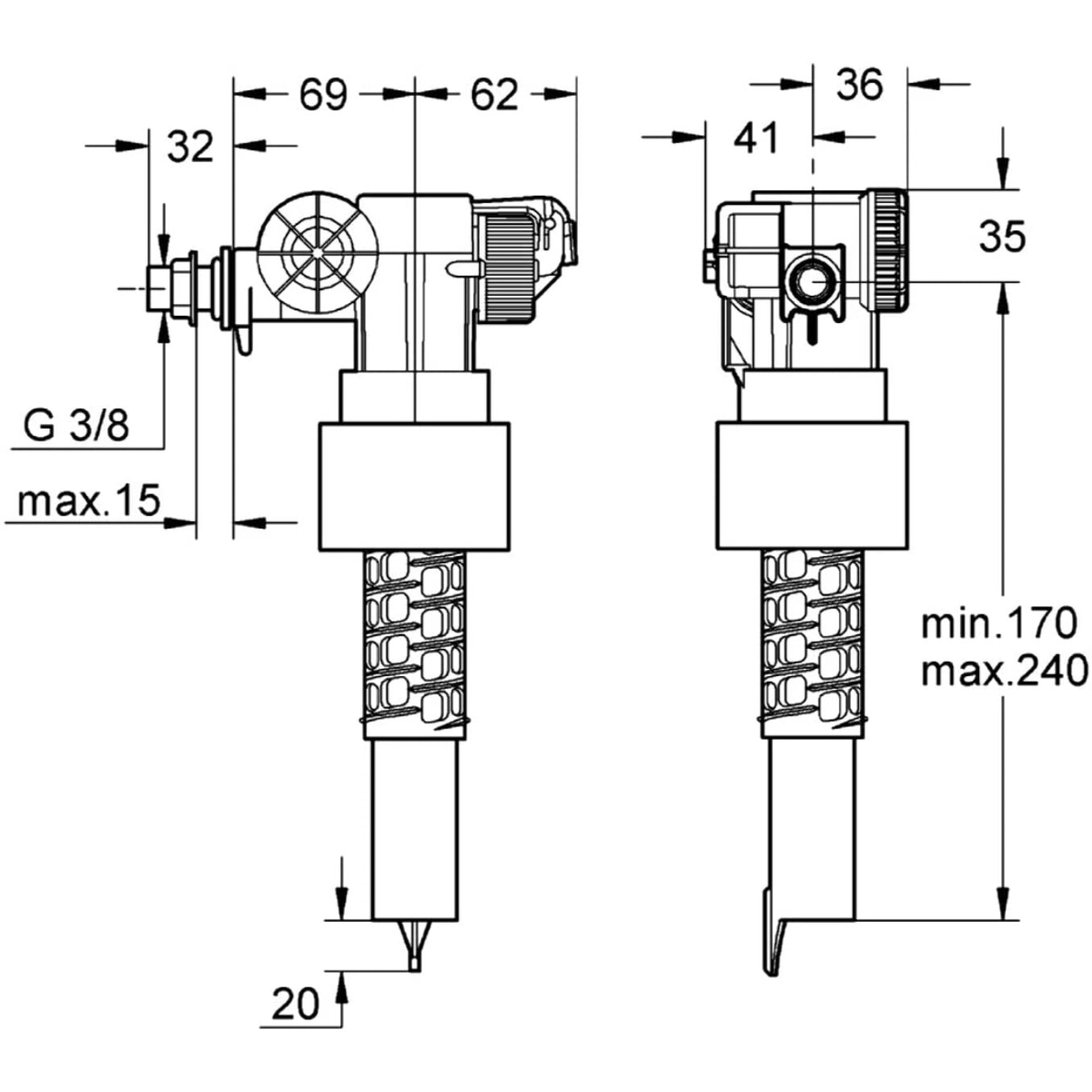 Robinet flotteur 1/2" pour réservoirs de chasse, céramique ou fonte