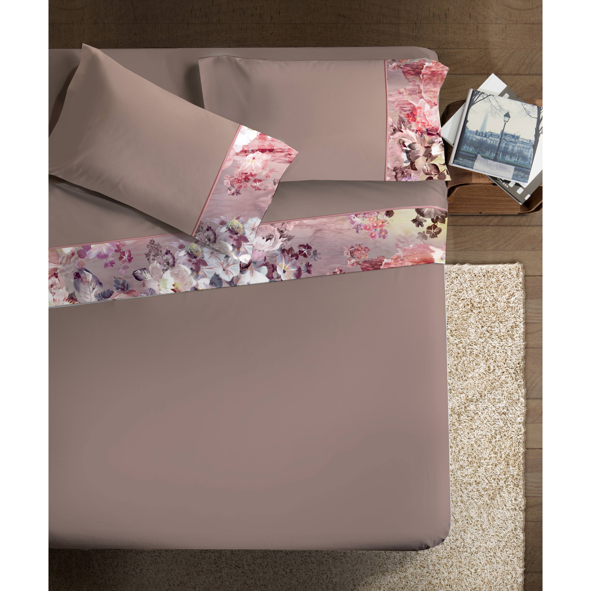 Completo letto Armonie IPERSAN Puro Cotone Flora Tortora