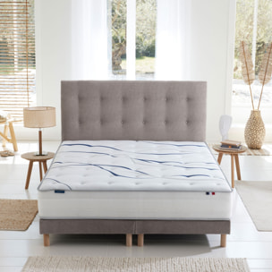 Ensemble matelas mousse HD SERENA + sommier + tête de lit, chenille bouclettes Gris clair
