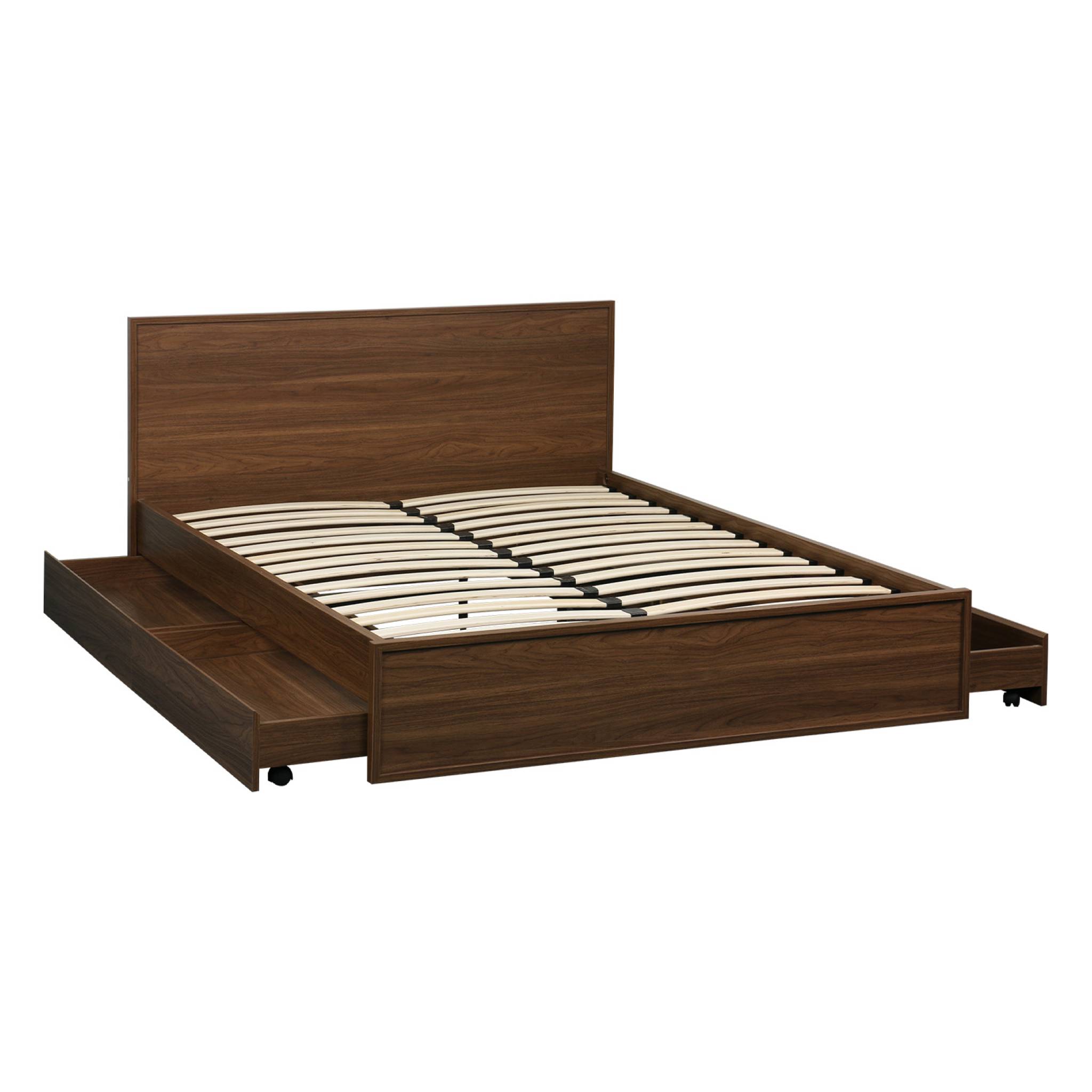 Lit avec sommier à lattes et tête de lit 140 x 190cm + 4 tiroirs décor bois KUBA