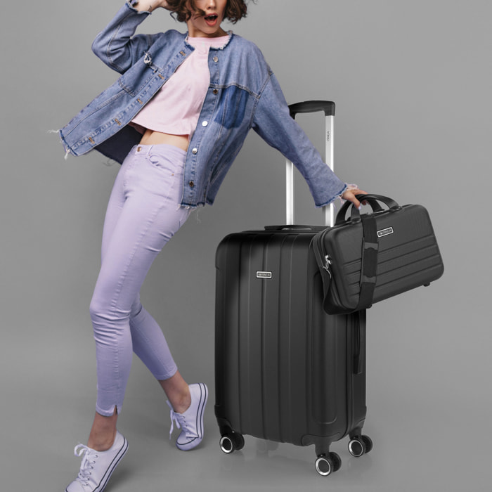 Trolley Mediano 60 Cms  Y Neceser Itaca Diamond Negro