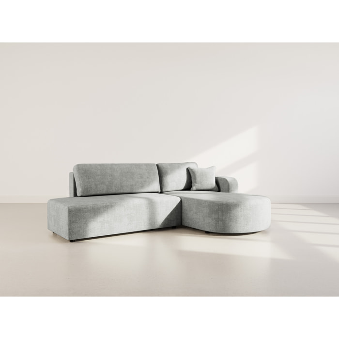 Miro - Canapé d'angle droit 4 places convertible avec coffre en velours texturé - Gris