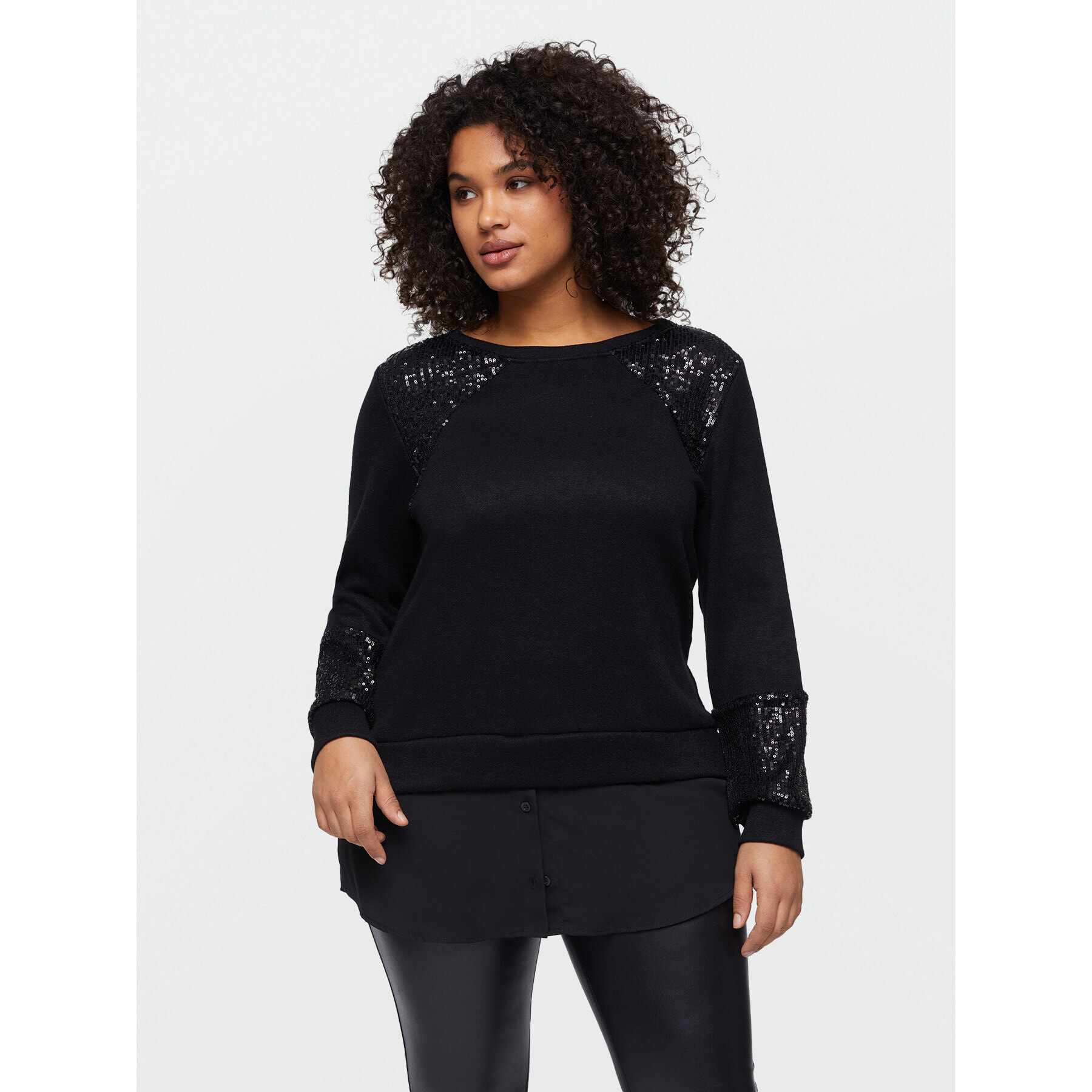 Fiorella Rubino - Maglia con paillettes e inserto in tessuto - Nero