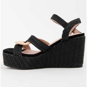 Sandalia De Cuña - Negro - Altura: 10 Cm