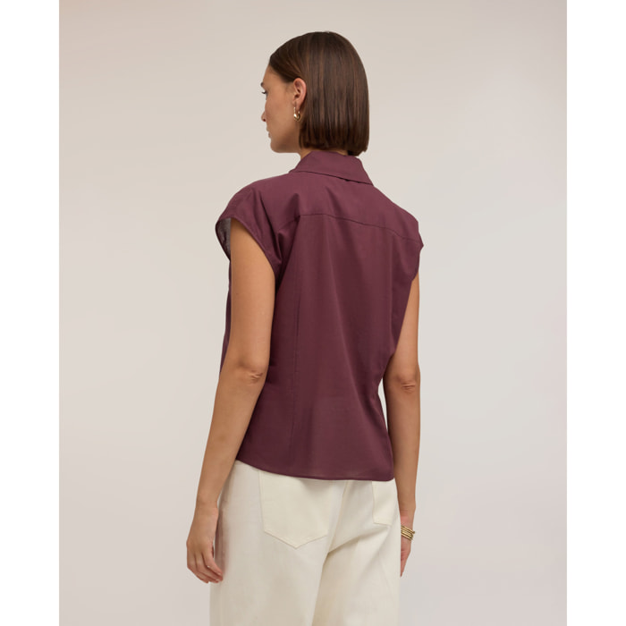 Motivi - Camicia in voile di cotone con volant - Bordeaux