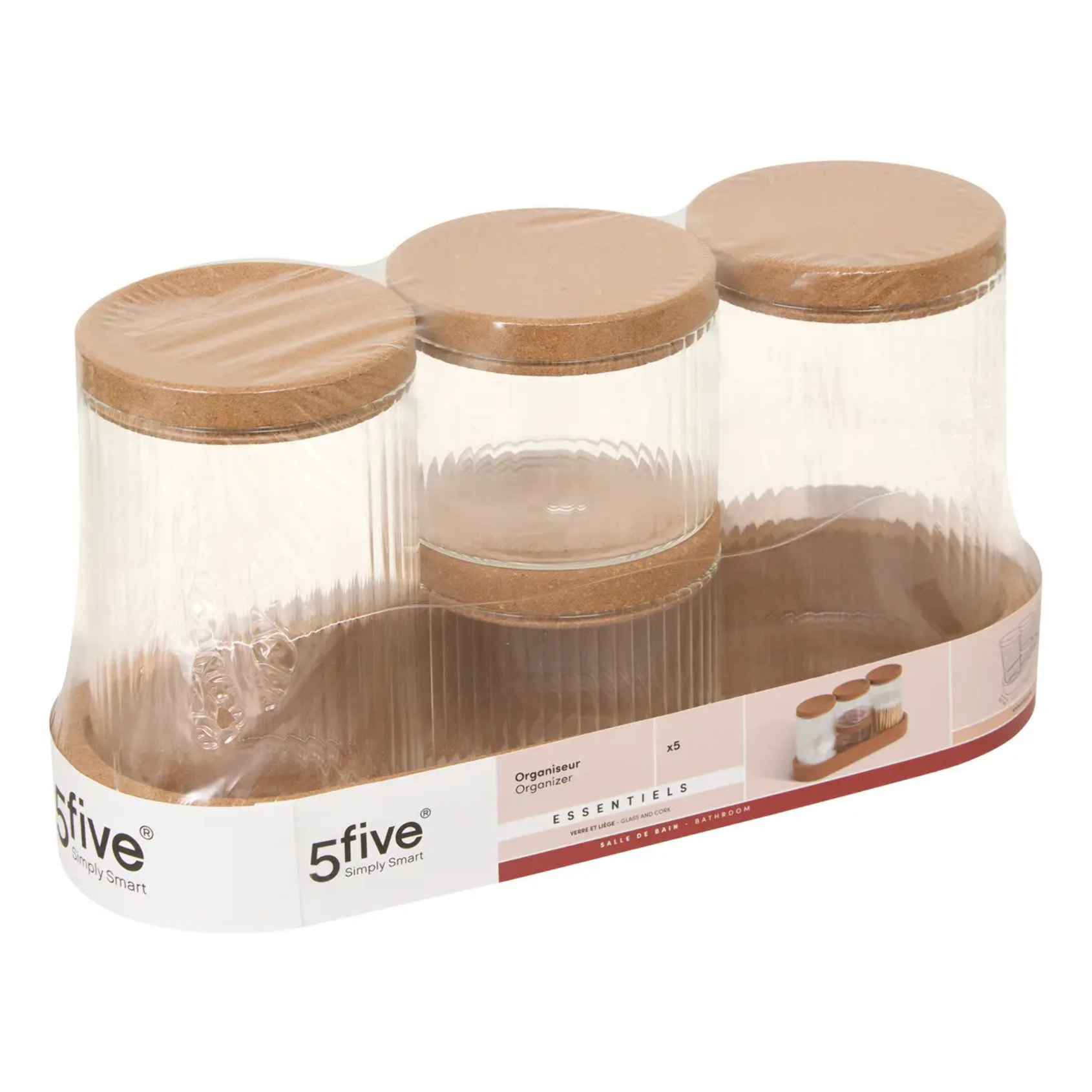Lot de 4 organiseurs en verre avec support liège
