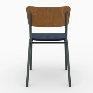Lot de 2 chaises en bois foncé et velours bleu - Nico