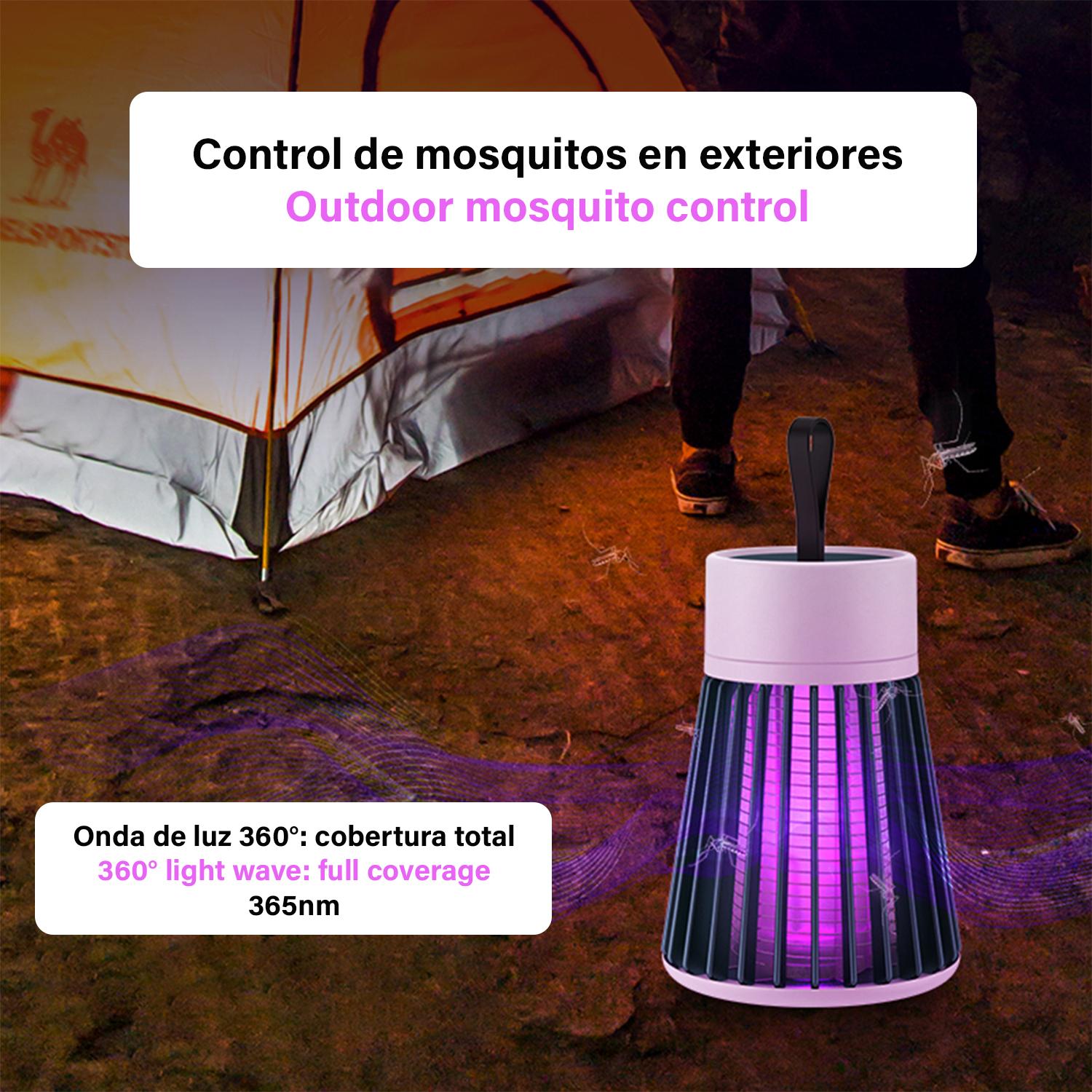 DAM Atrapa mosquitos eléctrico BG-002 portátil con batería. Luz de 365 NM para atrapar mosquitos. 8,3x8,3x12,3 Cm. Color: Blanco