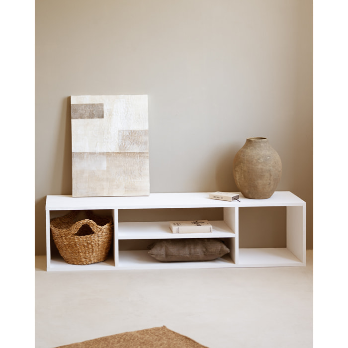 Meuble TV en bois massif ton blanc 160x40cm Hauteur: 40 Longueur: 160 Largeur: 40