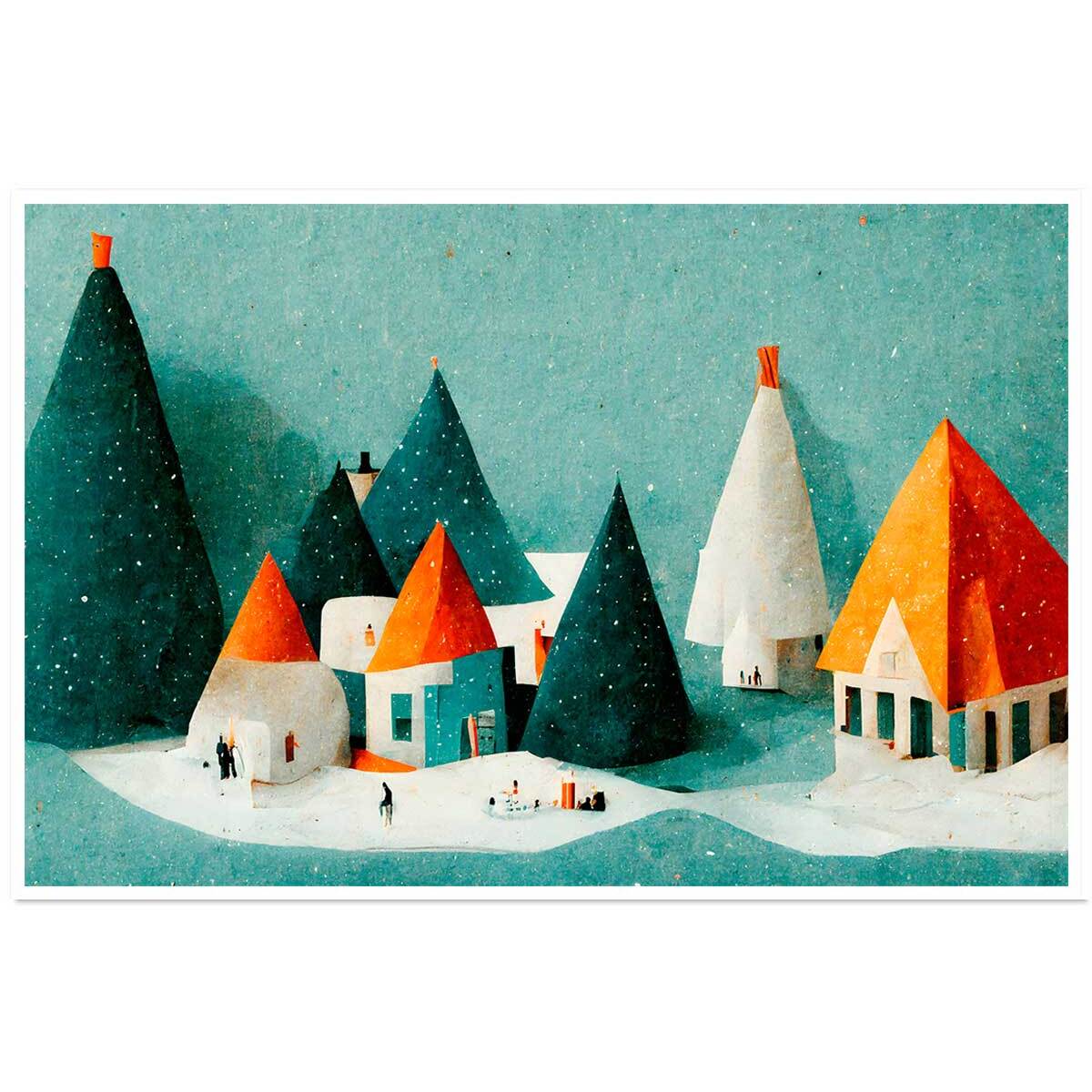 Affiche enfant petit village de neige  Affiche seule