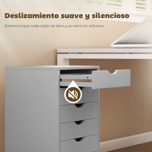Cajonera Escritorio, Archivador Móvil con 6 Cajones, Soporte para Impresora con Ruedas, Guías Deslizantes Silenciosas, para Oficina, Casa, Gris