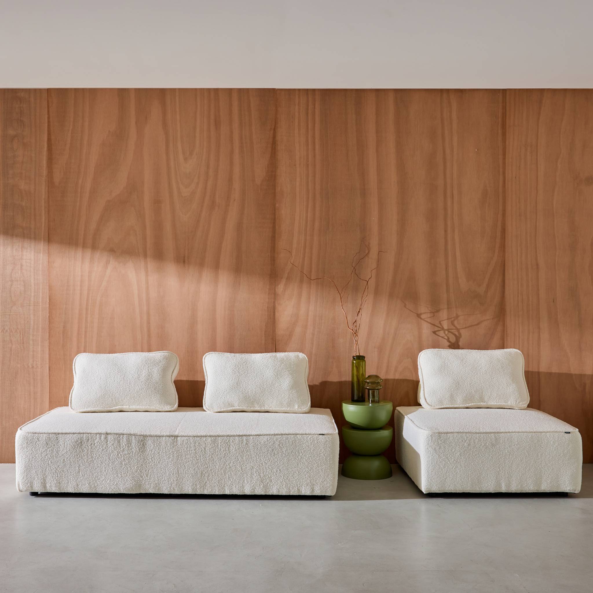 Ensemble chauffeuses pour canapé modulable 3 places bouclette crème - Bao