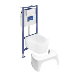 Pack WC sans bride Avento + Bâti support + abattant frein de chute + plaque blanche  + Tabouret blanc