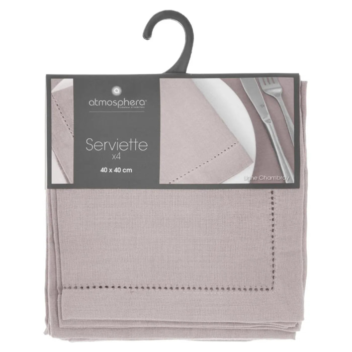 Lot de 4 serviettes de table "Chambray" gris souris 40x40cm