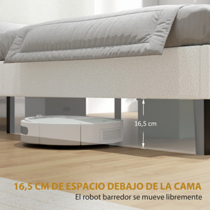Cama Tapizada en Borreguito, 135x190 cm, Cama Matrimonio con Cabecero Ajustable en Altura, Listones de Madera, Blanco