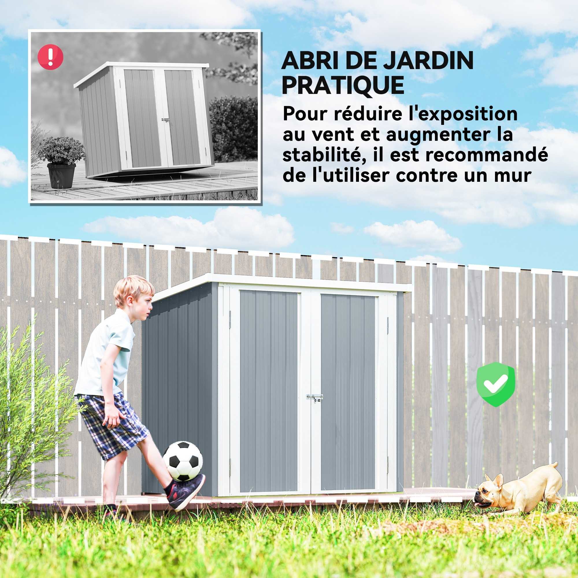 Abri de jardin 1,09 m² - 2 portes verrouillables - tôle d'acier gris clair