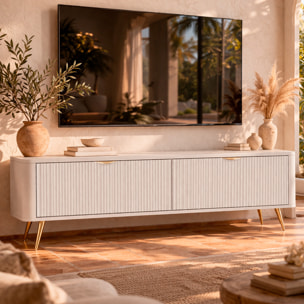 Mobile Porta TV Moderno Con Ante Cannettate Mobiletto Con 2 Ante A Ribalta E Vani Contenitore Design Moderno Soggiorno Salotto Living Home Rostock 163.2 x 38 x 51.2 Cm Cashmere