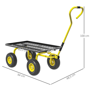 Chariot de transport jardin remorque à main charrette à bras 4 roues charge max. 150 Kg acier noir jaune