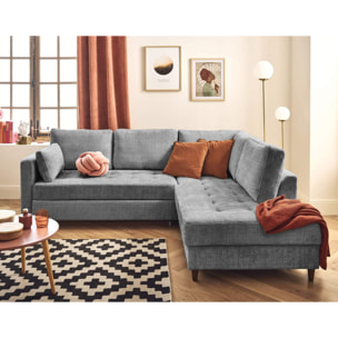 Anna - canapé d'angle droit 5 places convertible en velours texturé - Gris