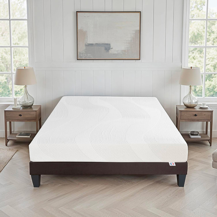 Matelas Paris, Soutien Ferme, 24 cm, Mémoire de Forme & Mousse Haute Densité, Fabrication Française, Déhoussable