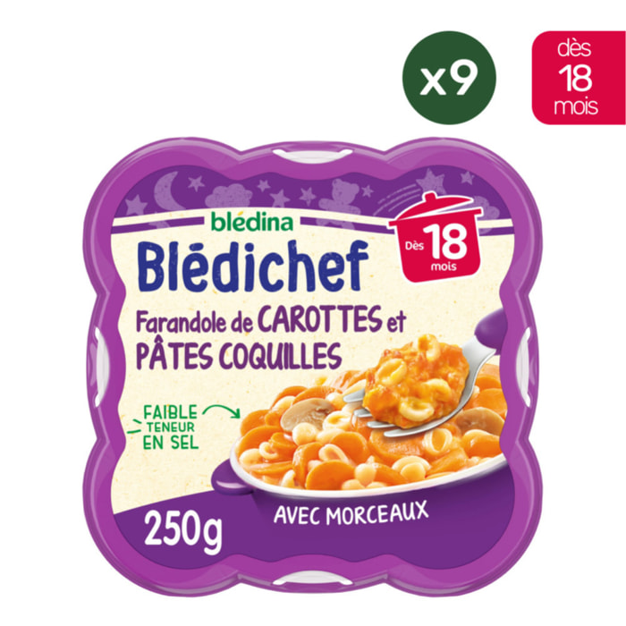 9 Assiettes Farandoles de Carottes et Pâtes coquilles - Bledina Bledichef - Dès 18 mois