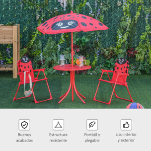 Set de Mesa y Sillas Infantil de Jardín Plegable con Sombrilla Ajustable Rojo