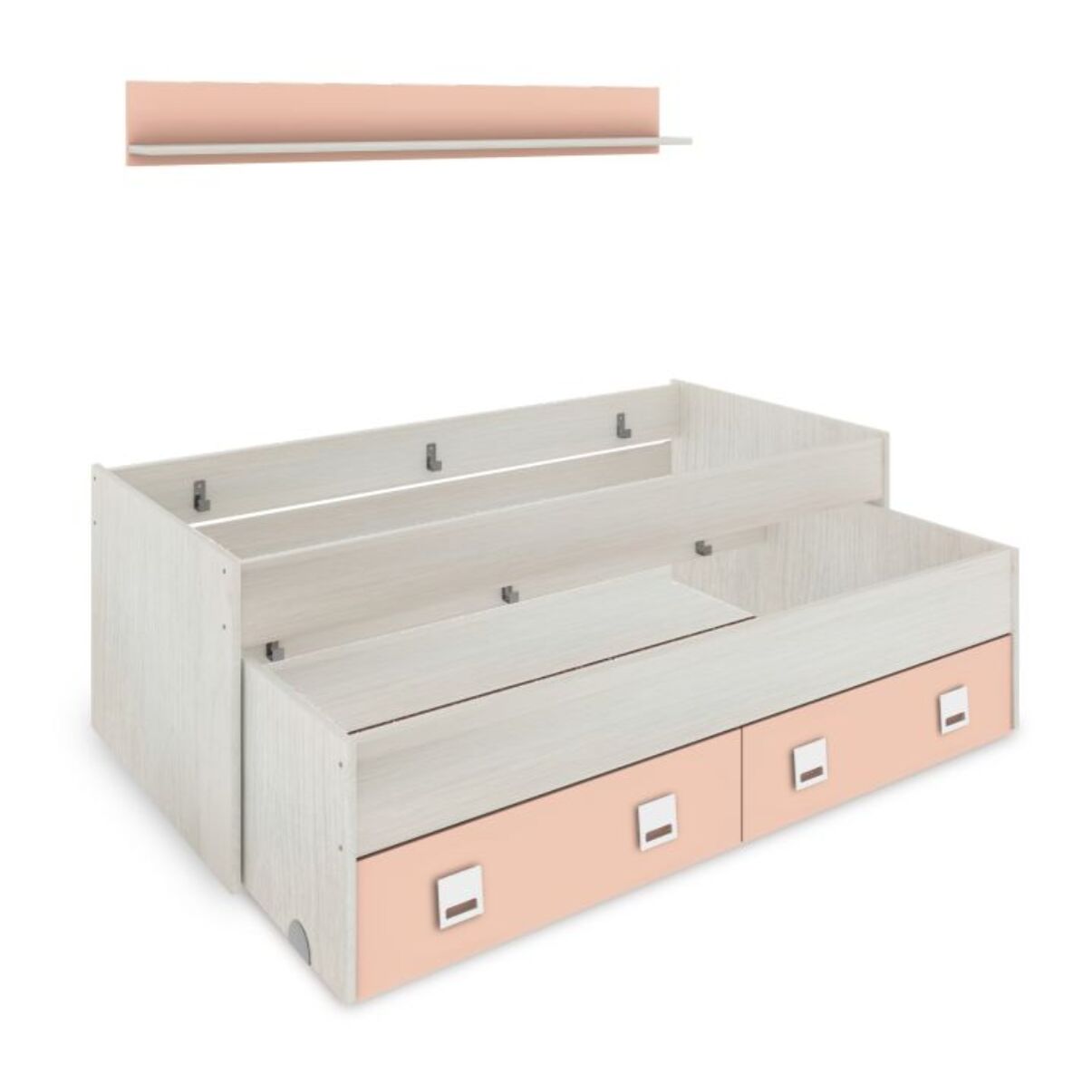 Cama doble juvenil con estante Kenia Blanco Alpes - Rosa